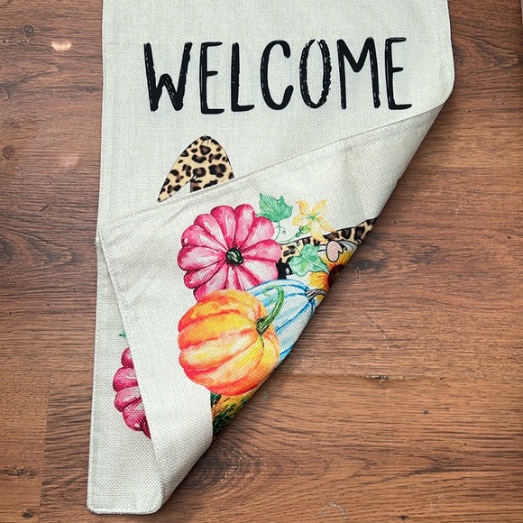 NIP Fall Autumn Flags Burlap Double Sided 12x18” Gnomes “Welcome” - Picture 2 of 2